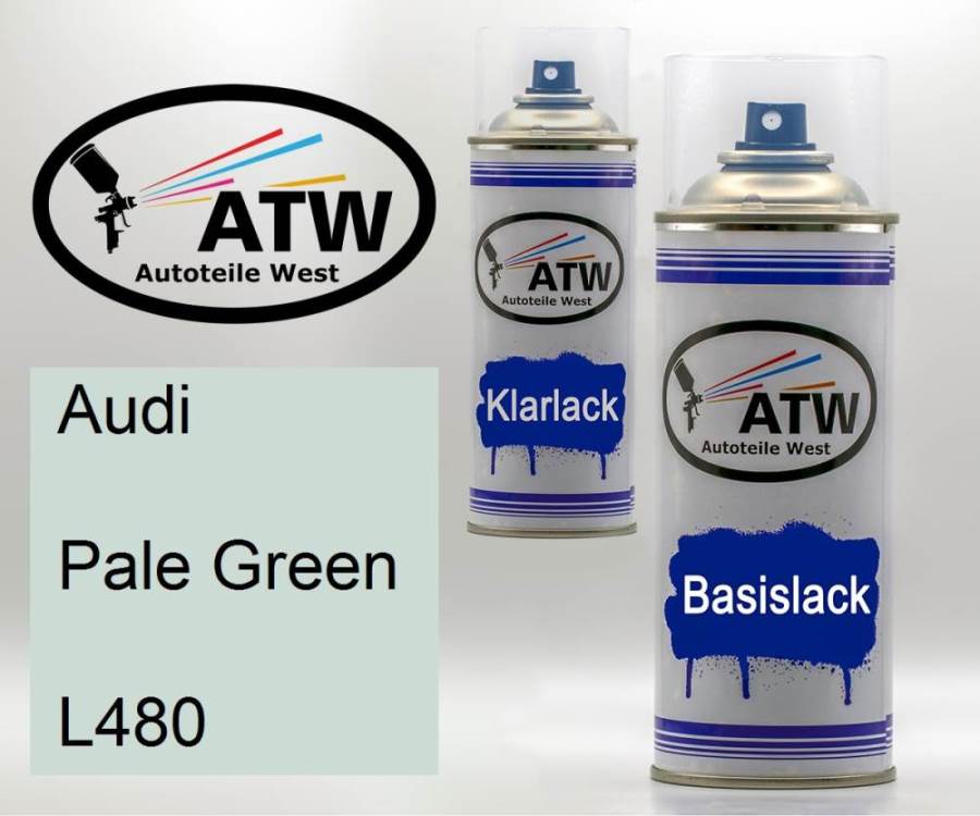 Audi, Pale Green, L480: 400ml Sprühdose + 400ml Klarlack - Set, von ATW Autoteile West.